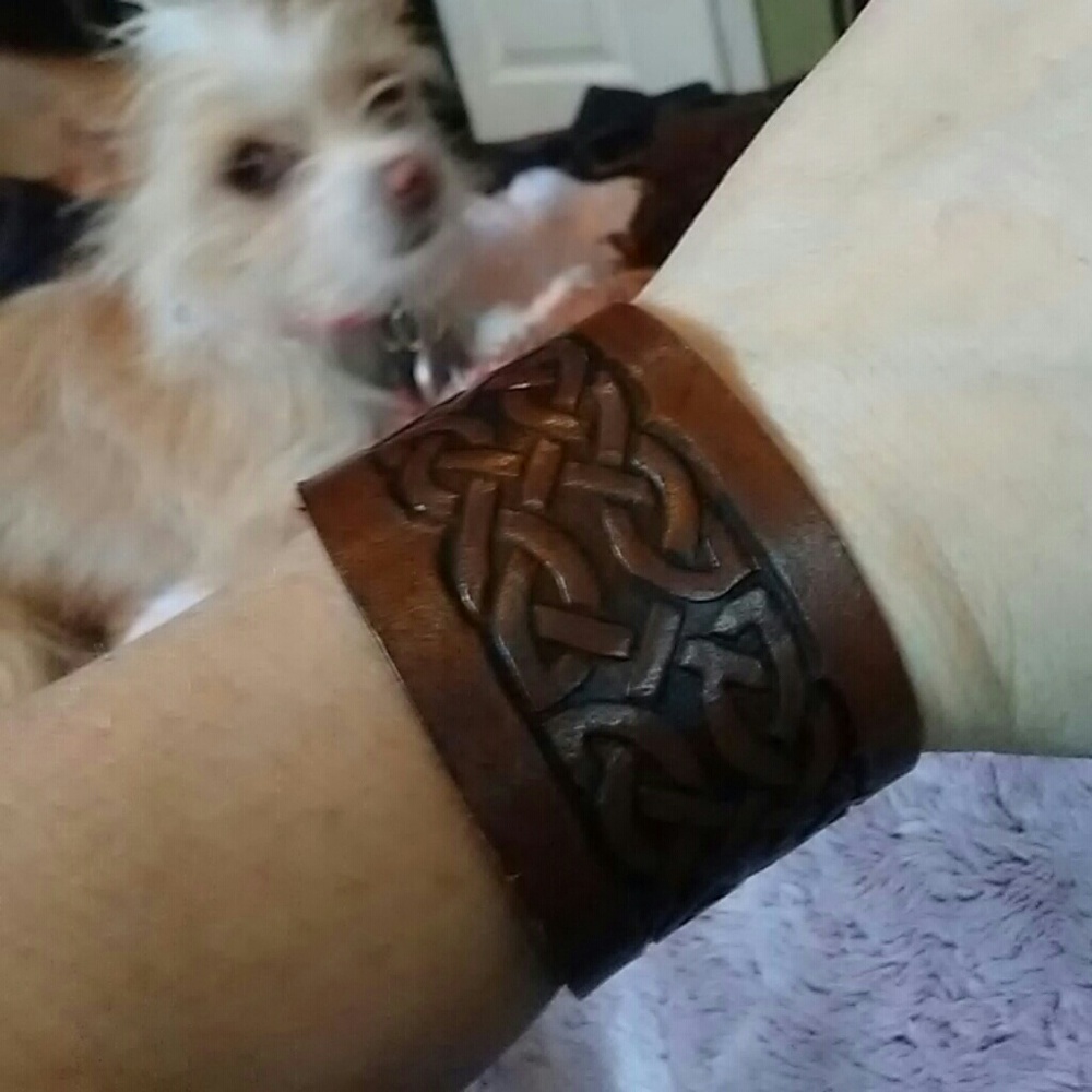 Brown leather cuff bracelet strap